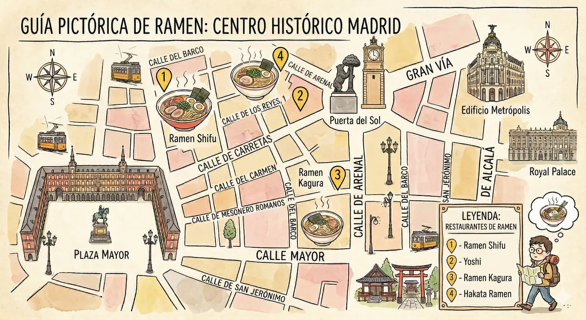 Pictorial map of ramen: Historic Centre of Madrid