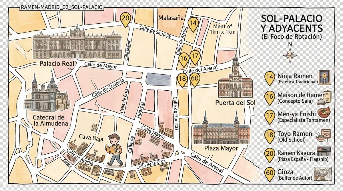 Pictorial map of ramen: Sol and Palace