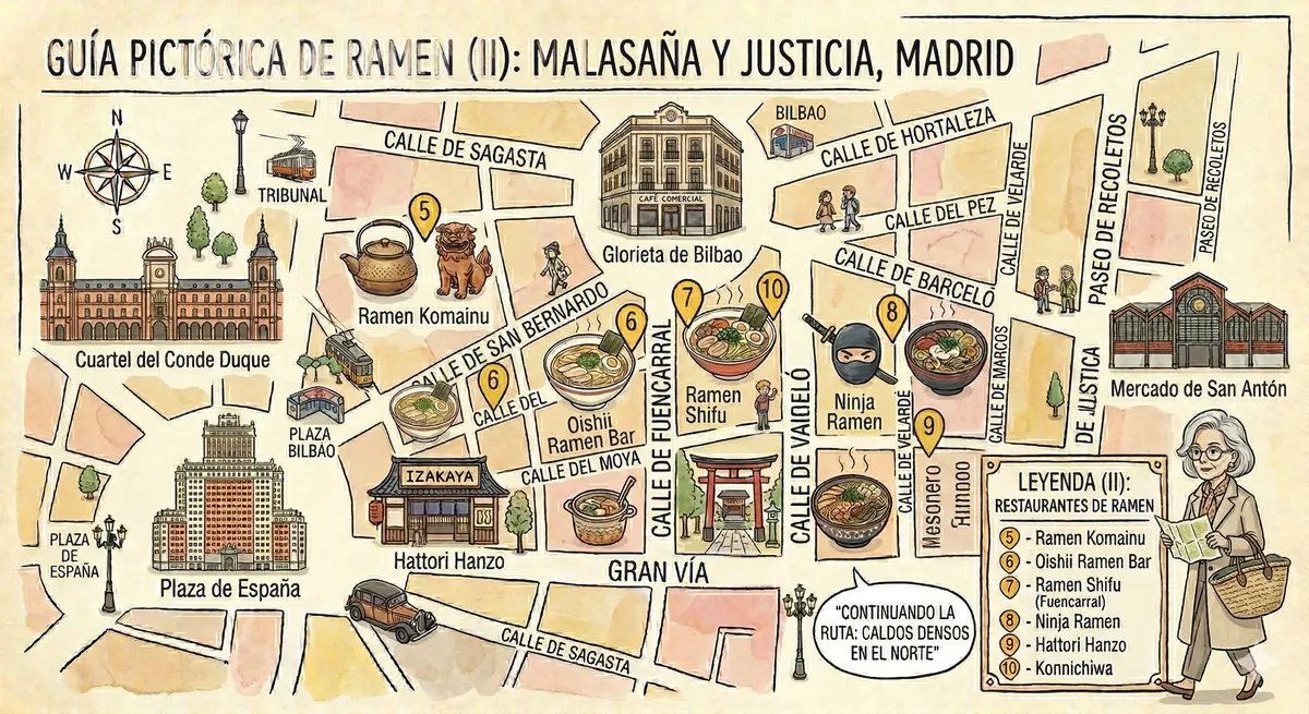 Pictorial map of ramen: Malasaña and Justice